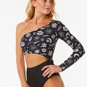 One-Shoulder Black and White Swimsuit ripcurl holiday surf suit